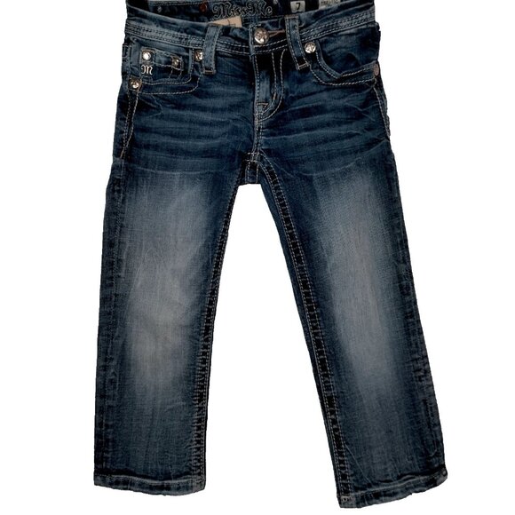 Miss Me Jeans Girls Size 7 Studded Rhinestones Whiskered KE8393C Crop Pants - Picture 2 of 16